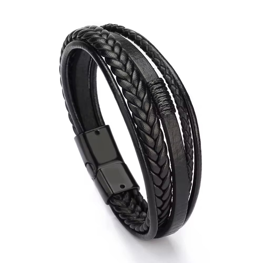Layered Braided Leather Bracelet