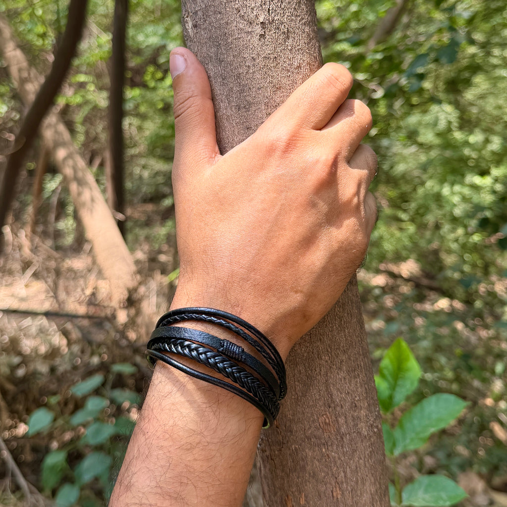 Layered Braided Leather Bracelet