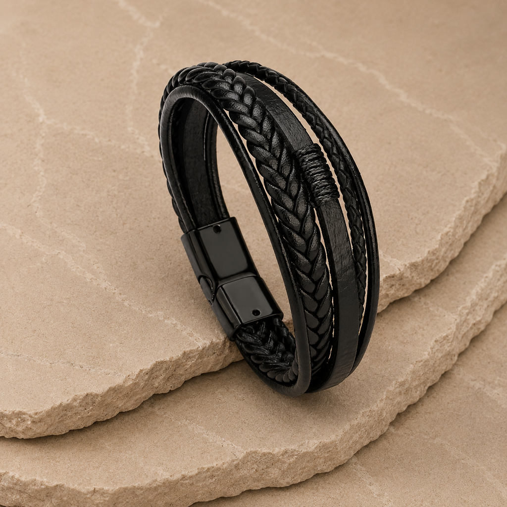 Layered Braided Leather Bracelet