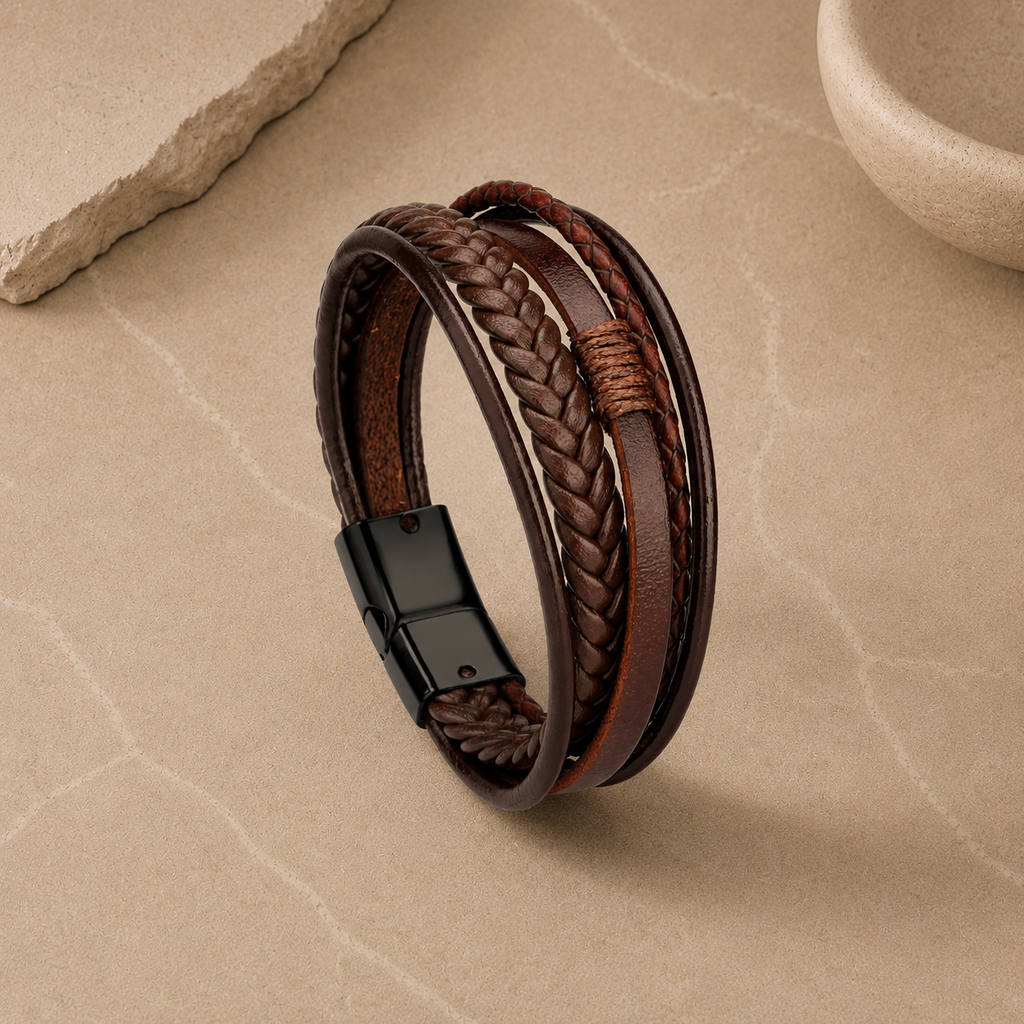 Layered Braided Leather Bracelet