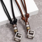 Geometric Cube Leather Pendant Necklace