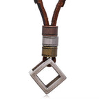 Geometric Cube Leather Pendant Necklace