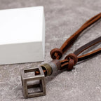 Geometric Cube Leather Pendant Necklace