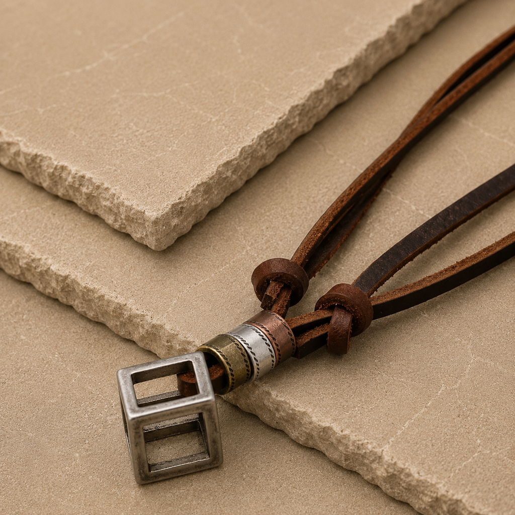 Geometric Cube Leather Pendant Necklace