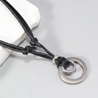 Minimal Ring Leather Pendant Necklace