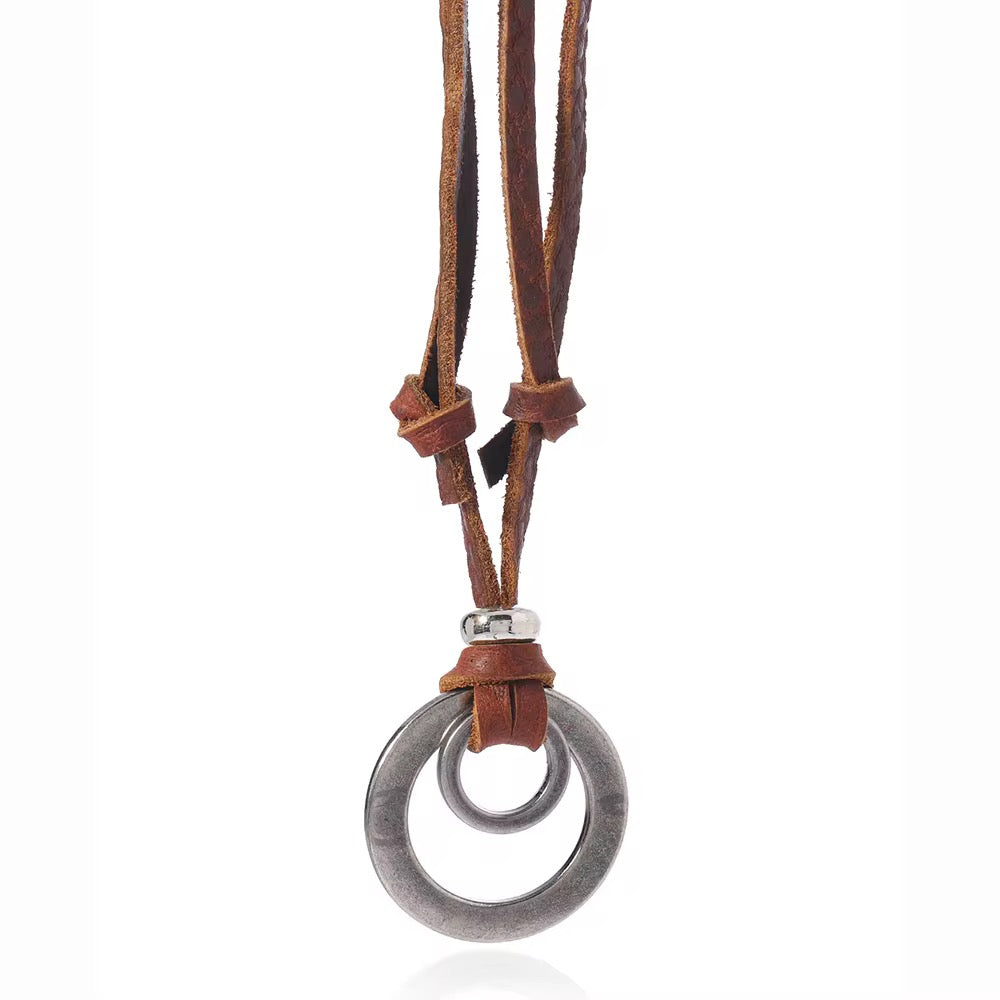 Minimal Ring Leather Pendant Necklace