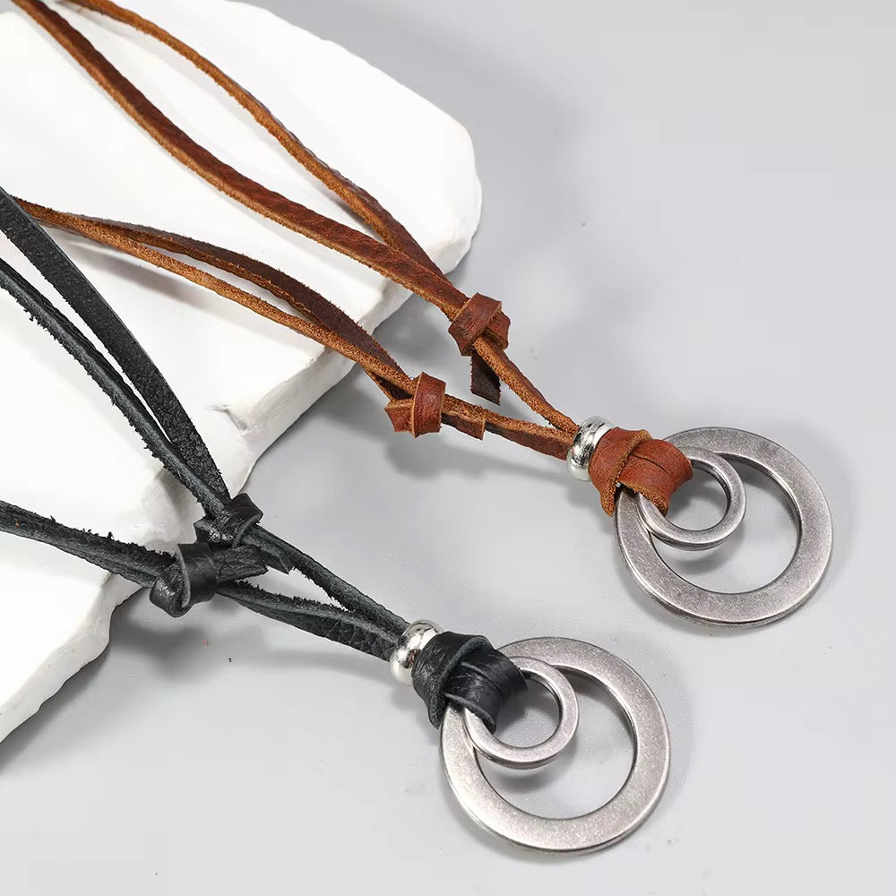 Minimal Ring Leather Pendant Necklace