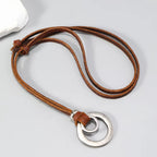 Minimal Ring Leather Pendant Necklace