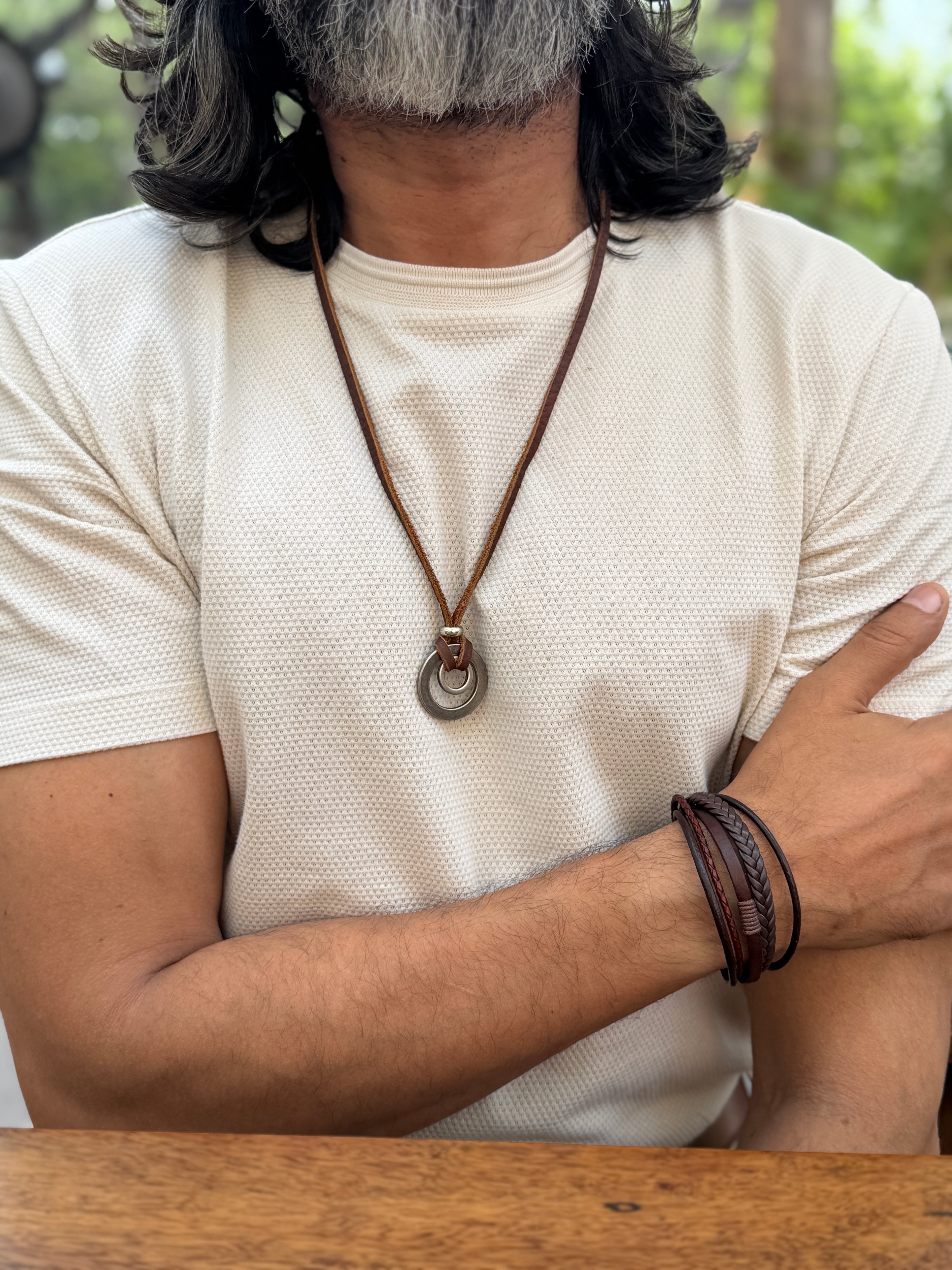 Minimal Ring Leather Pendant Necklace